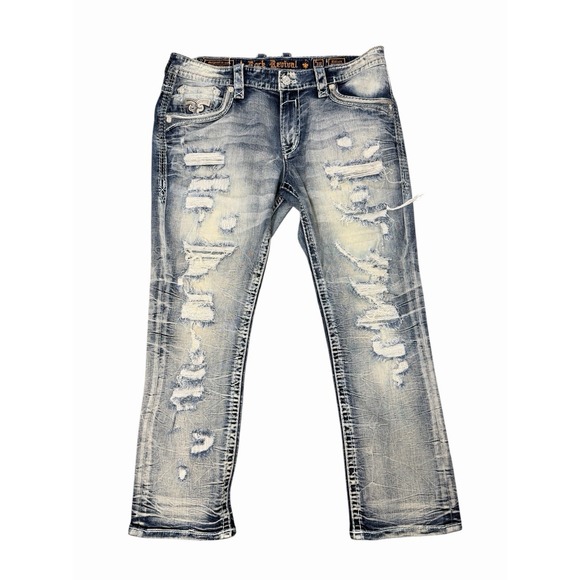 Rock Revival Eithan EQ203 Relaxed Stretch Premium Blue Jeans Mens Size 38